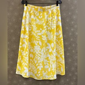 🔥🔥🔥Ann Taylor Yellow Floral Petite Midi Skirt 8P